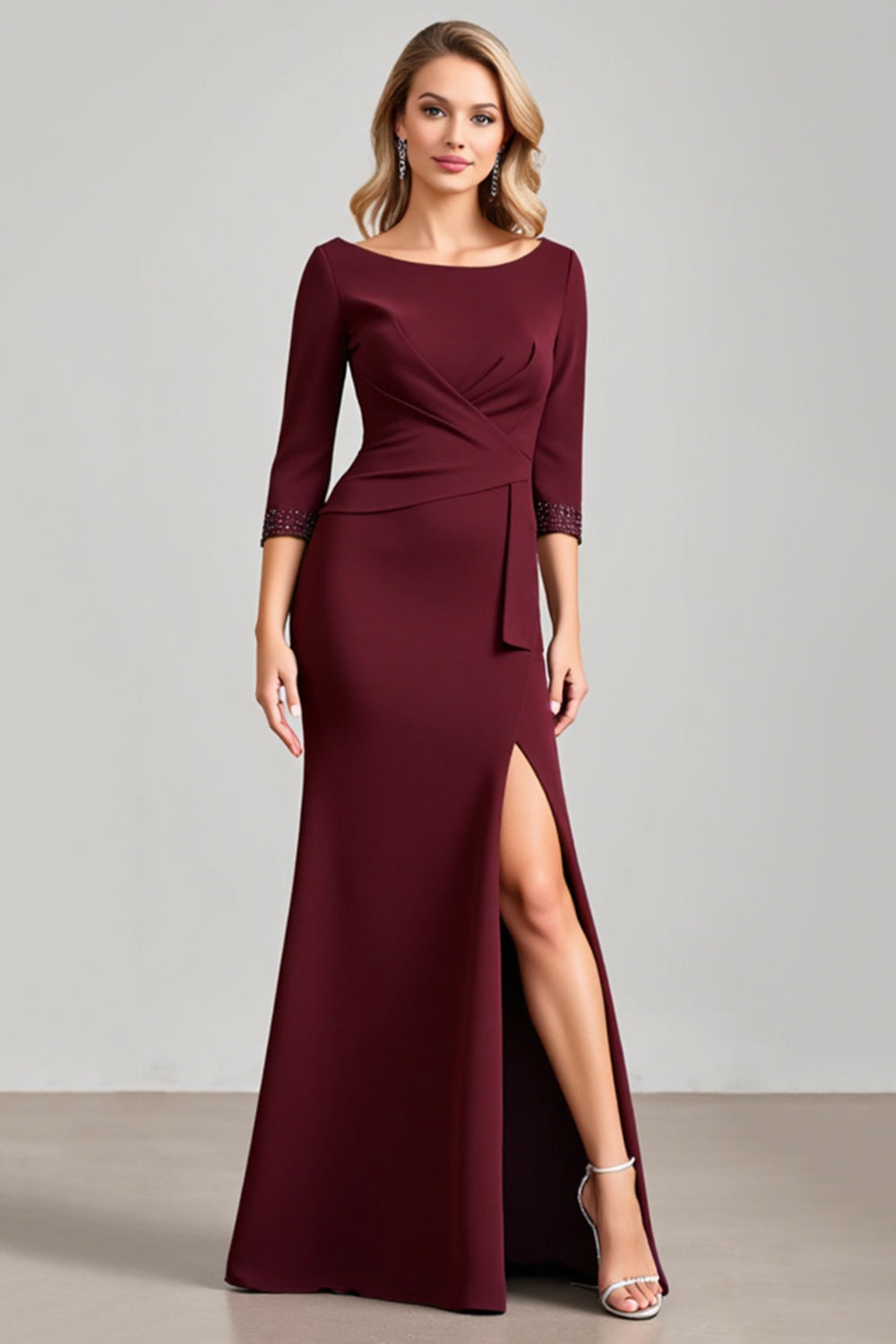 Burgundy Mermaid Mother of the Bride Dress with Slit