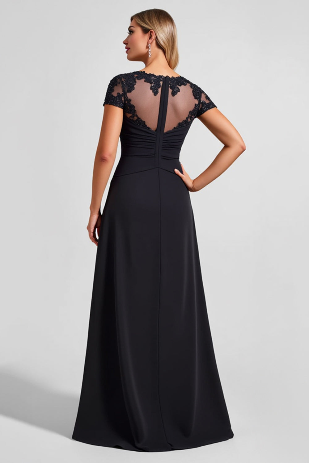 Black A Line Chiffon Applique Mother of the Bride Dress with Slit