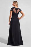 Black A Line Chiffon Applique Mother of the Bride Dress with Slit