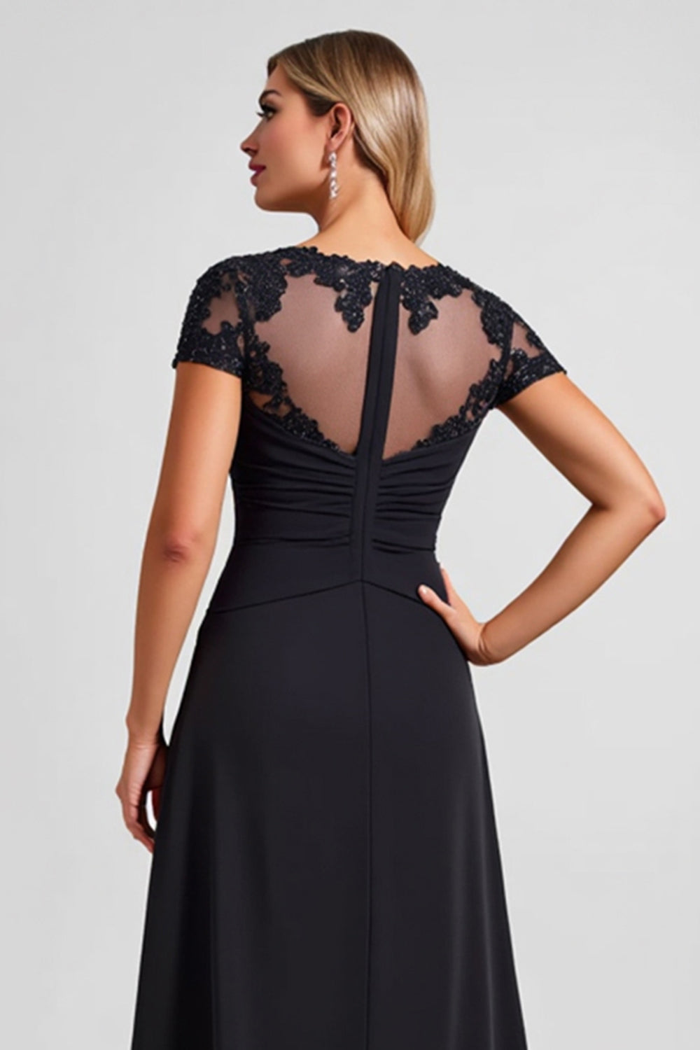 Black A Line Chiffon Applique Mother of the Bride Dress with Slit
