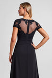 Black A Line Chiffon Applique Mother of the Bride Dress with Slit
