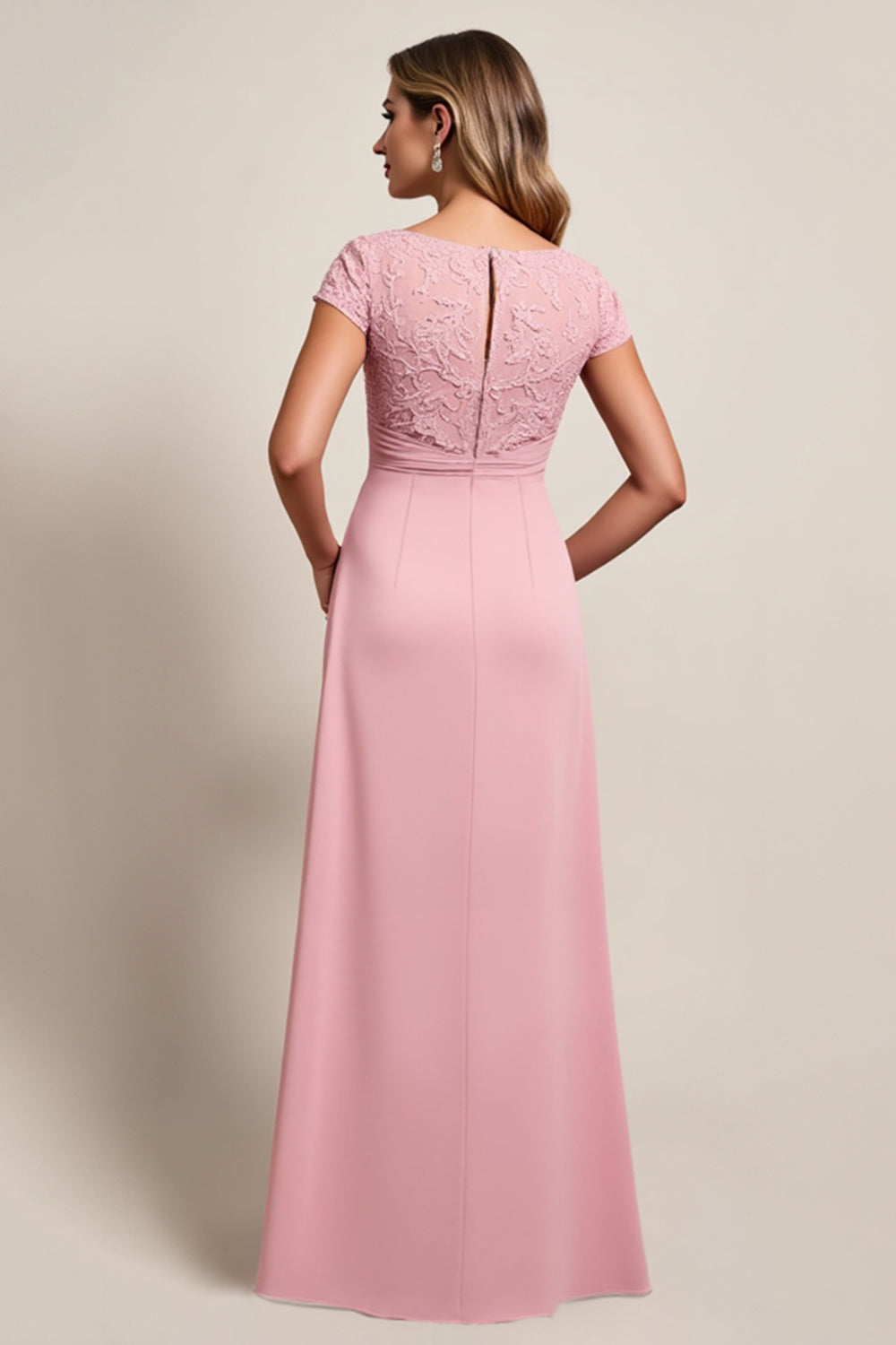 Blush High Low Ruched Mother of the Bride dress with Appliques
