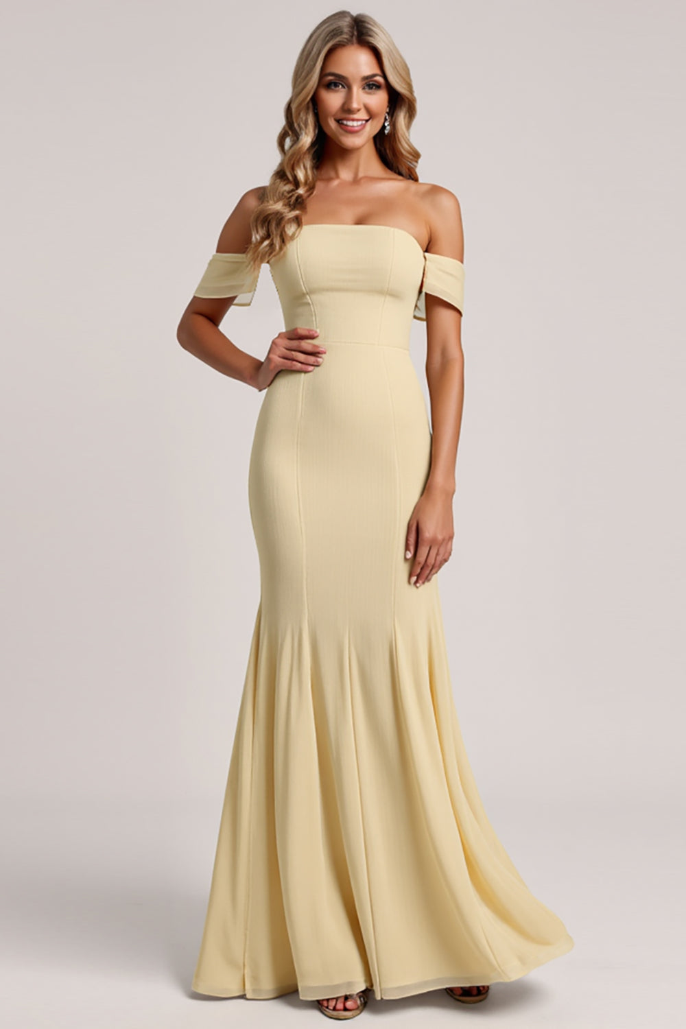 Off The Shoulder Yellow Mermaid Bridesmaid Dress