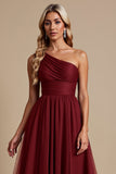 One Shoulder Tulle Red A Line Bridesmaid Dress