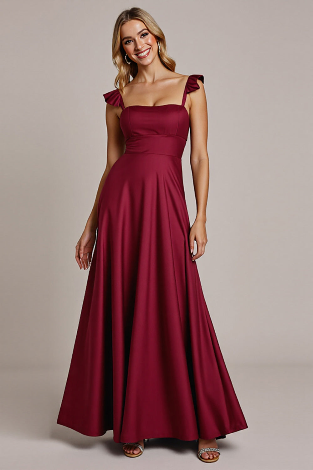 Burgundy Satin A Line Bridesmaid Dress
