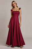Burgundy Satin A Line Bridesmaid Dress