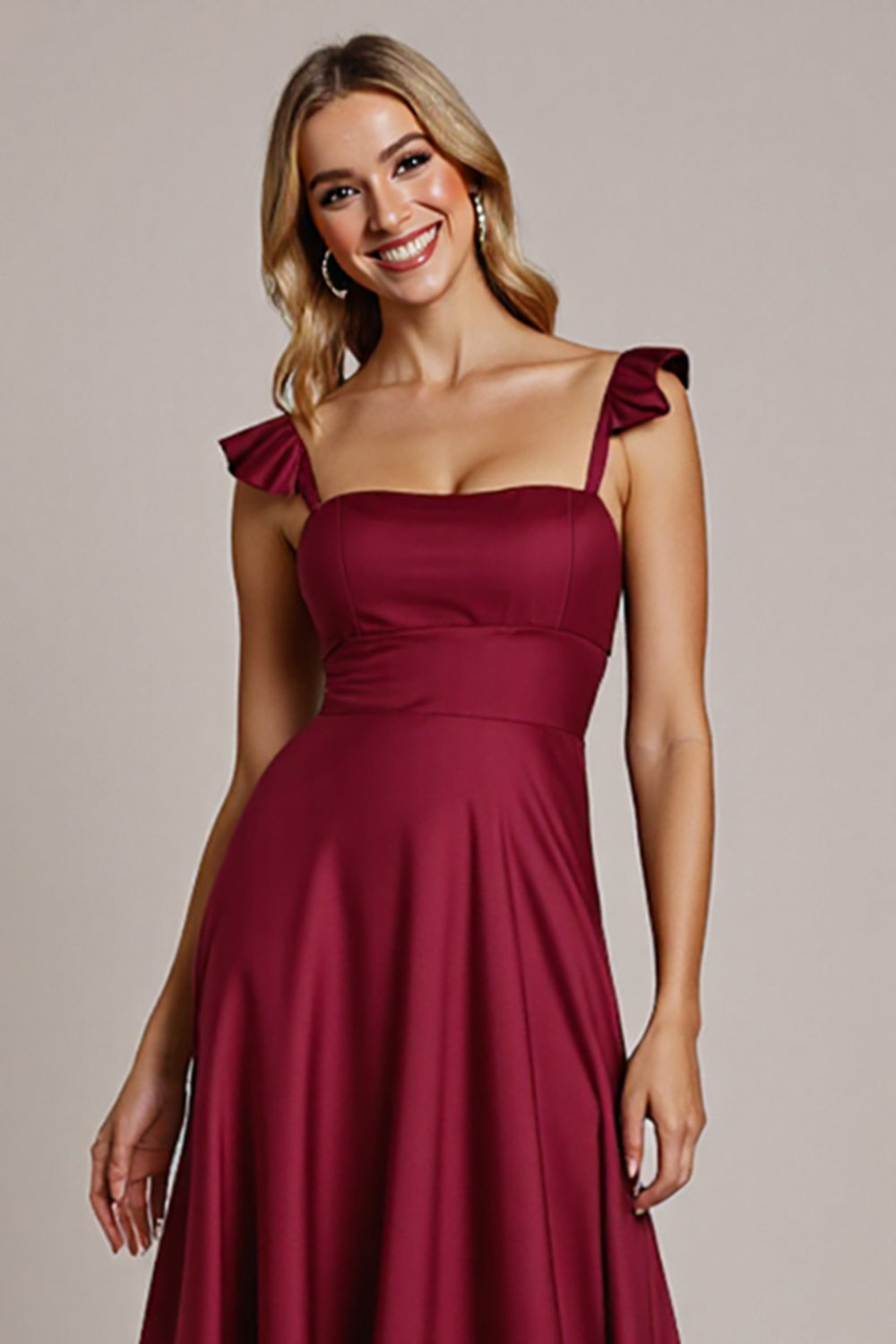 Burgundy Satin A Line Bridesmaid Dress
