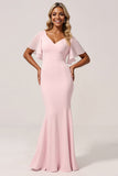 Mermaid Chiffon V-Neck Candy Pink Bridesmaid Dress