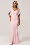 Mermaid Chiffon V-Neck Candy Pink Bridesmaid Dress