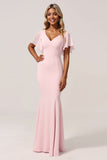 Mermaid Chiffon V-Neck Candy Pink Bridesmaid Dress