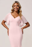 Mermaid Chiffon V-Neck Candy Pink Bridesmaid Dress