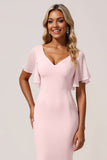 Mermaid Chiffon V-Neck Candy Pink Bridesmaid Dress