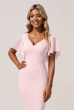Mermaid Chiffon V-Neck Candy Pink Bridesmaid Dress