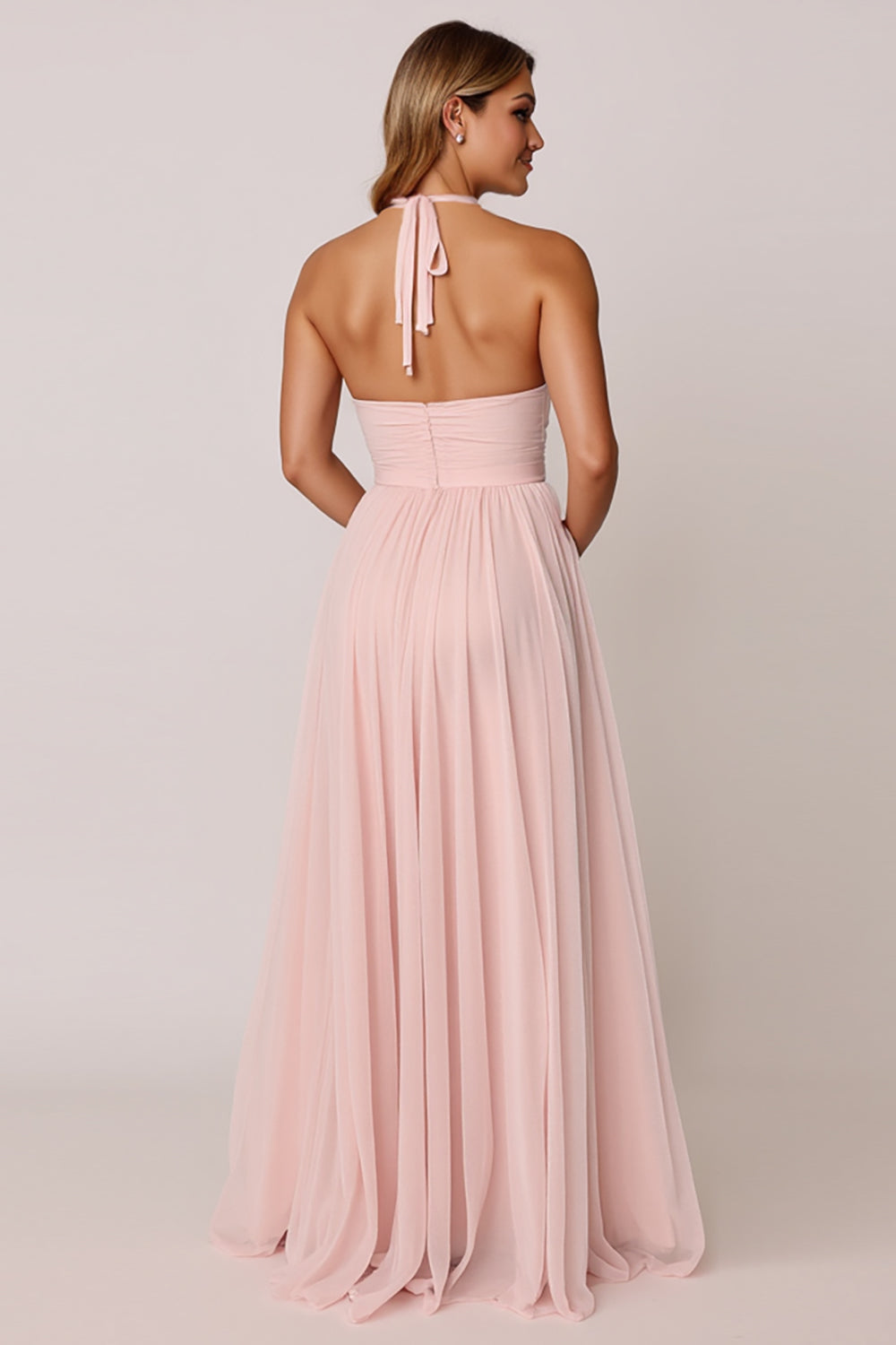 Halter Candy Pink A Line Sleeveless Bridesmaid Dress