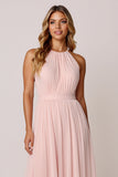 Halter Candy Pink A Line Sleeveless Bridesmaid Dress