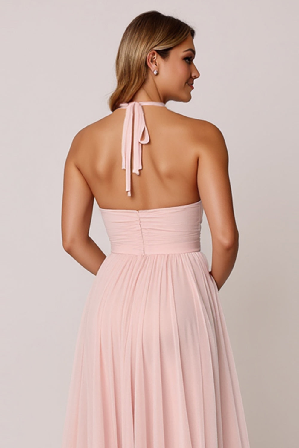 Halter Candy Pink A Line Sleeveless Bridesmaid Dress