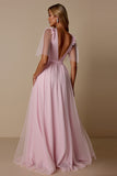 Candy Pink A Line V-Neck Bridesmaid Dress