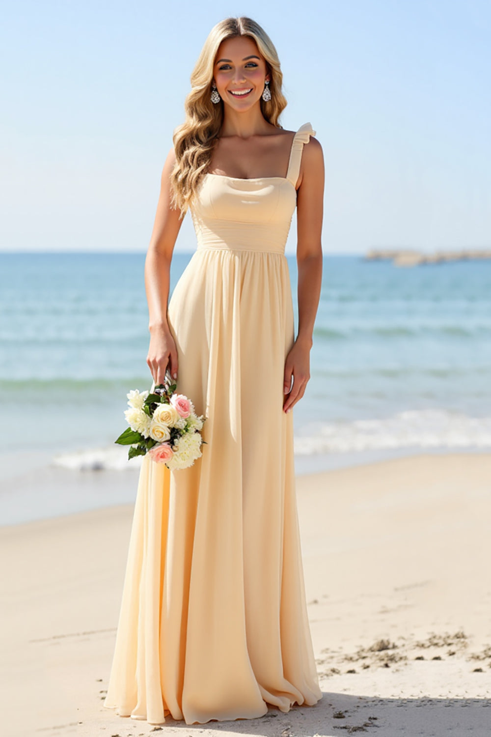 Daffodil A Line Chiffon Long Bridesmaid Dress