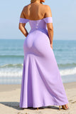 Lilac Off the Shoulder Sheath Long Bridesmaid Dress with Slit