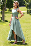 Sage Green Chiffon A Line High-Low Bridesmaid Dress with Ruffles