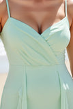 Mint Green Chiffon A Line Long Bridesmaid Dress with Ruffles