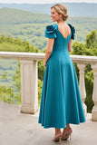 Blue A Line Ruched Long Mother Of The Bride Dress With 3D Flowers