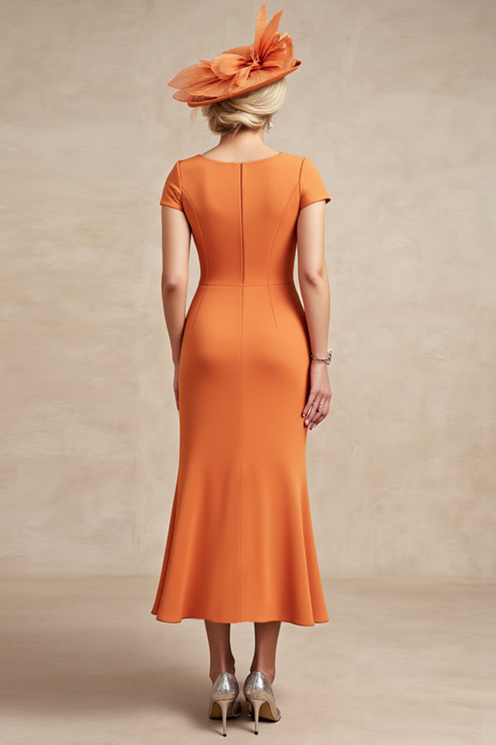 Orange Mermaid Ruched Long Mother Of The Bride Dress