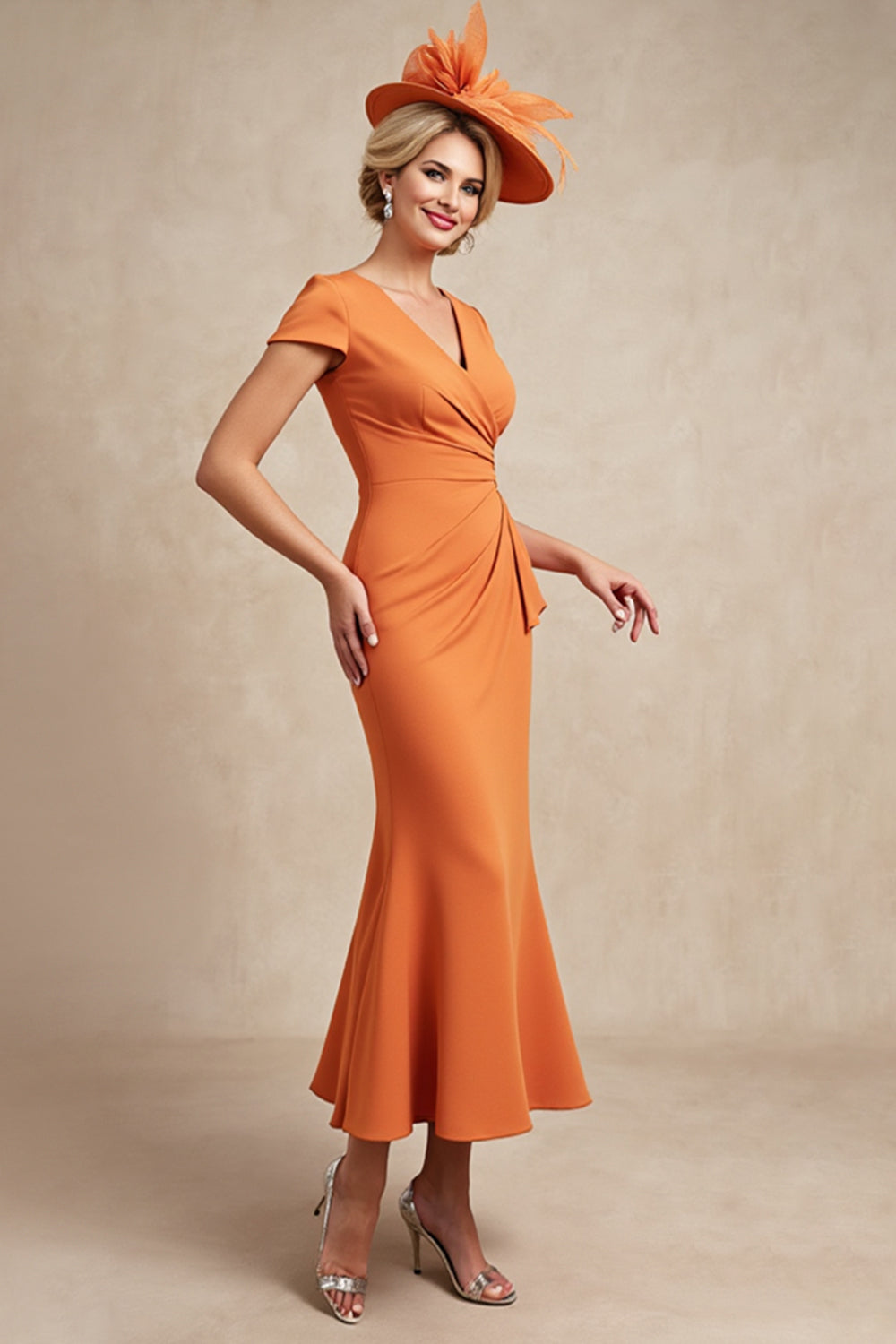 Orange Mermaid Ruched Long Mother Of The Bride Dress