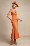 Orange Mermaid Ruched Long Mother Of The Bride Dress