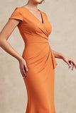 Orange Mermaid Ruched Long Mother Of The Bride Dress