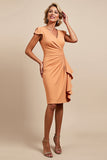 Sunset V Neck Ruched Sheath Mother Of The Bride Dress