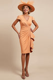 Sunset V Neck Ruched Sheath Mother Of The Bride Dress