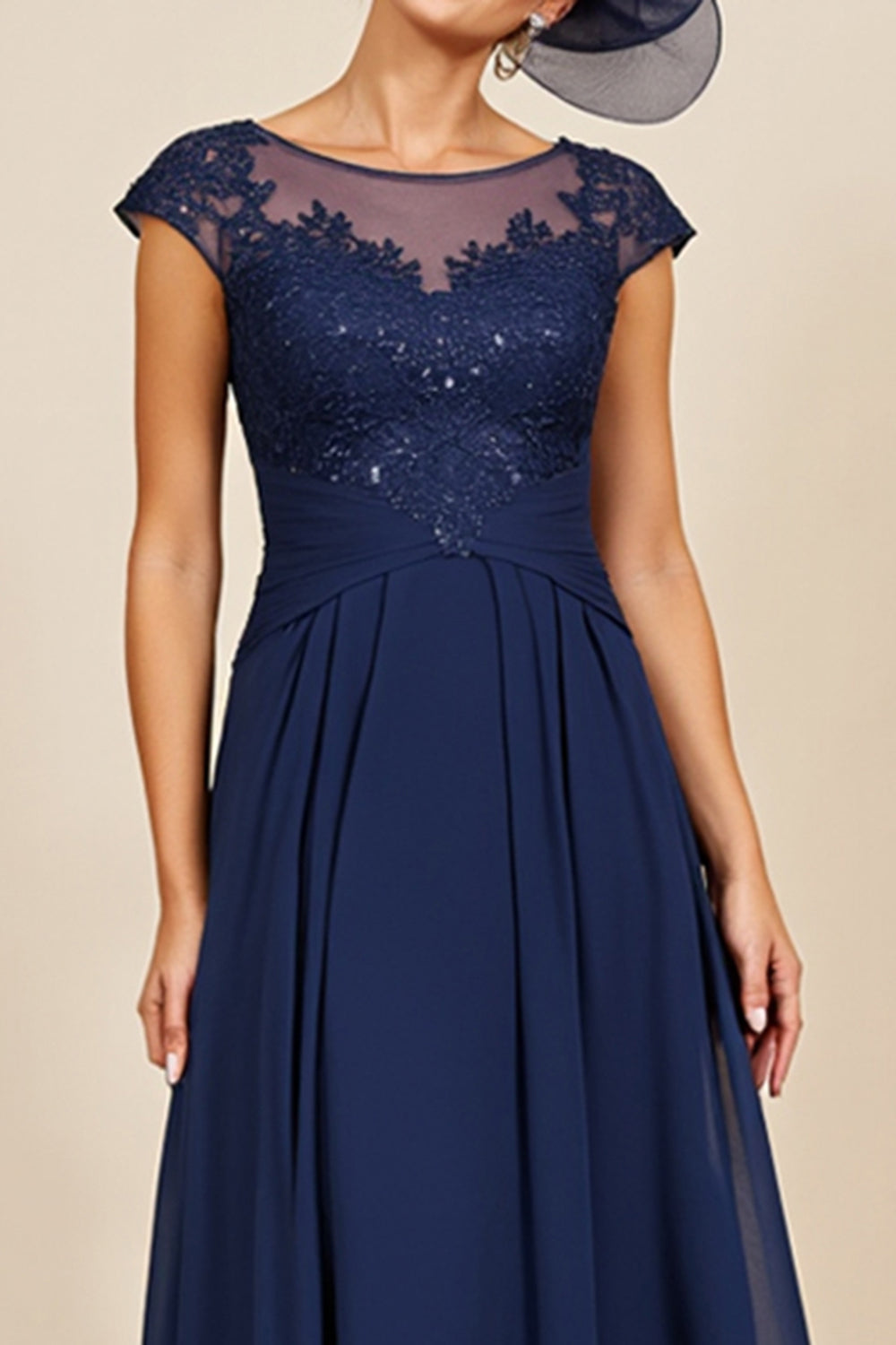 Navy A Line Appliqued Long Mother Of The Bride Dress