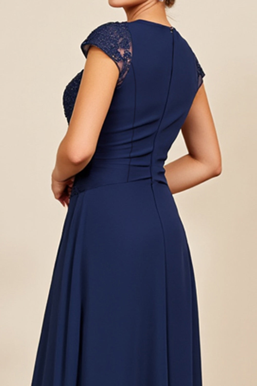 Navy A Line Appliqued Long Mother Of The Bride Dress