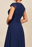Navy A Line Appliqued Long Mother Of The Bride Dress