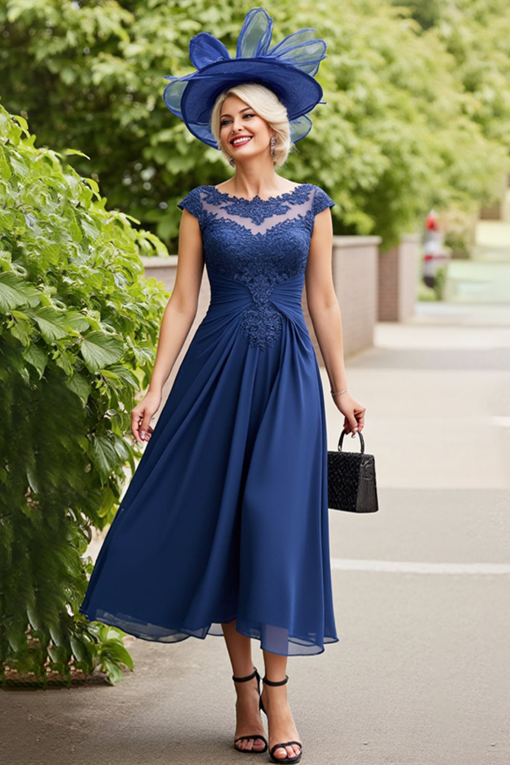 Navy A Line Ruched Long Mother Of The Bride Dress