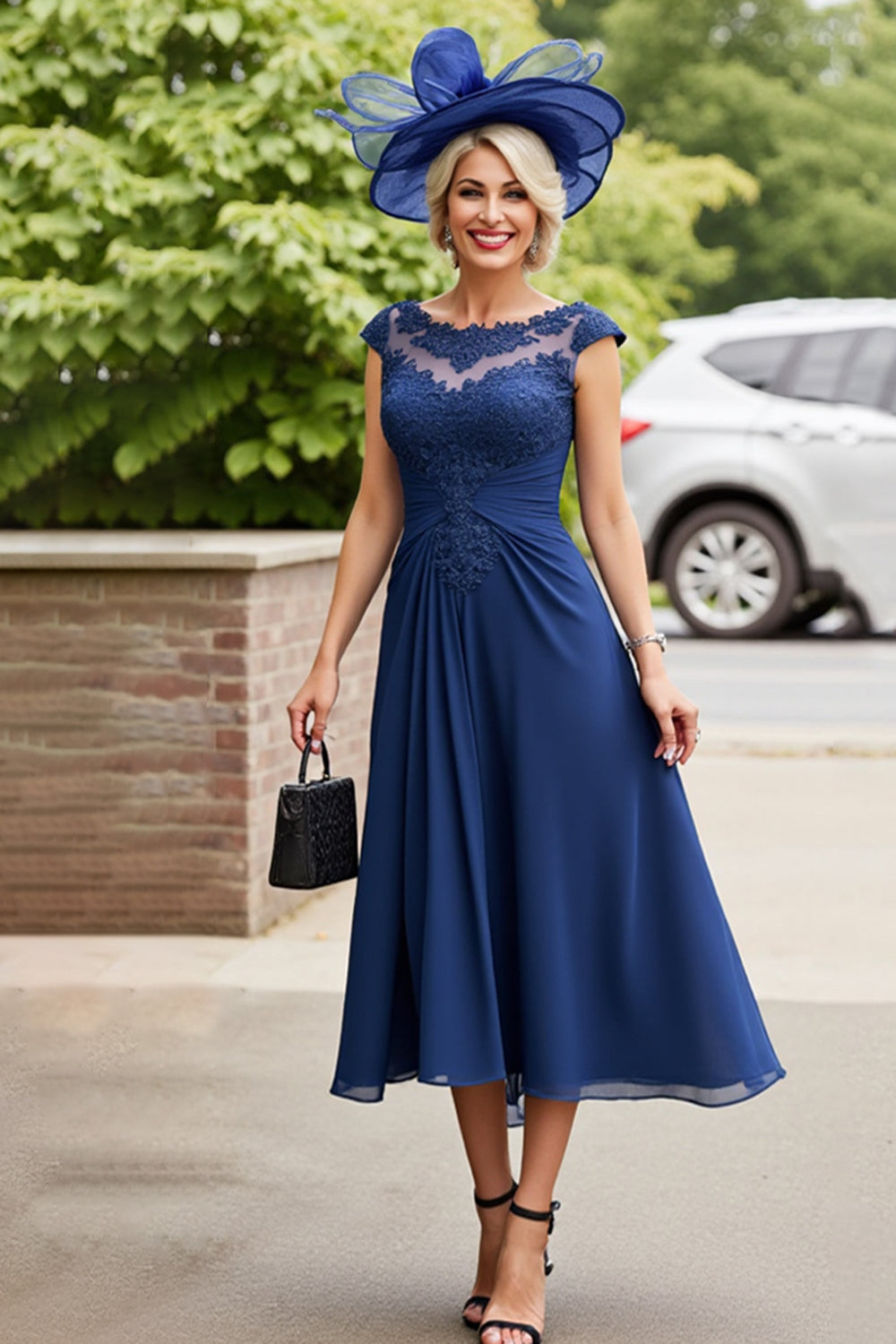 Navy A Line Ruched Long Mother Of The Bride Dress