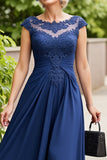 Navy A Line Ruched Long Mother Of The Bride Dress