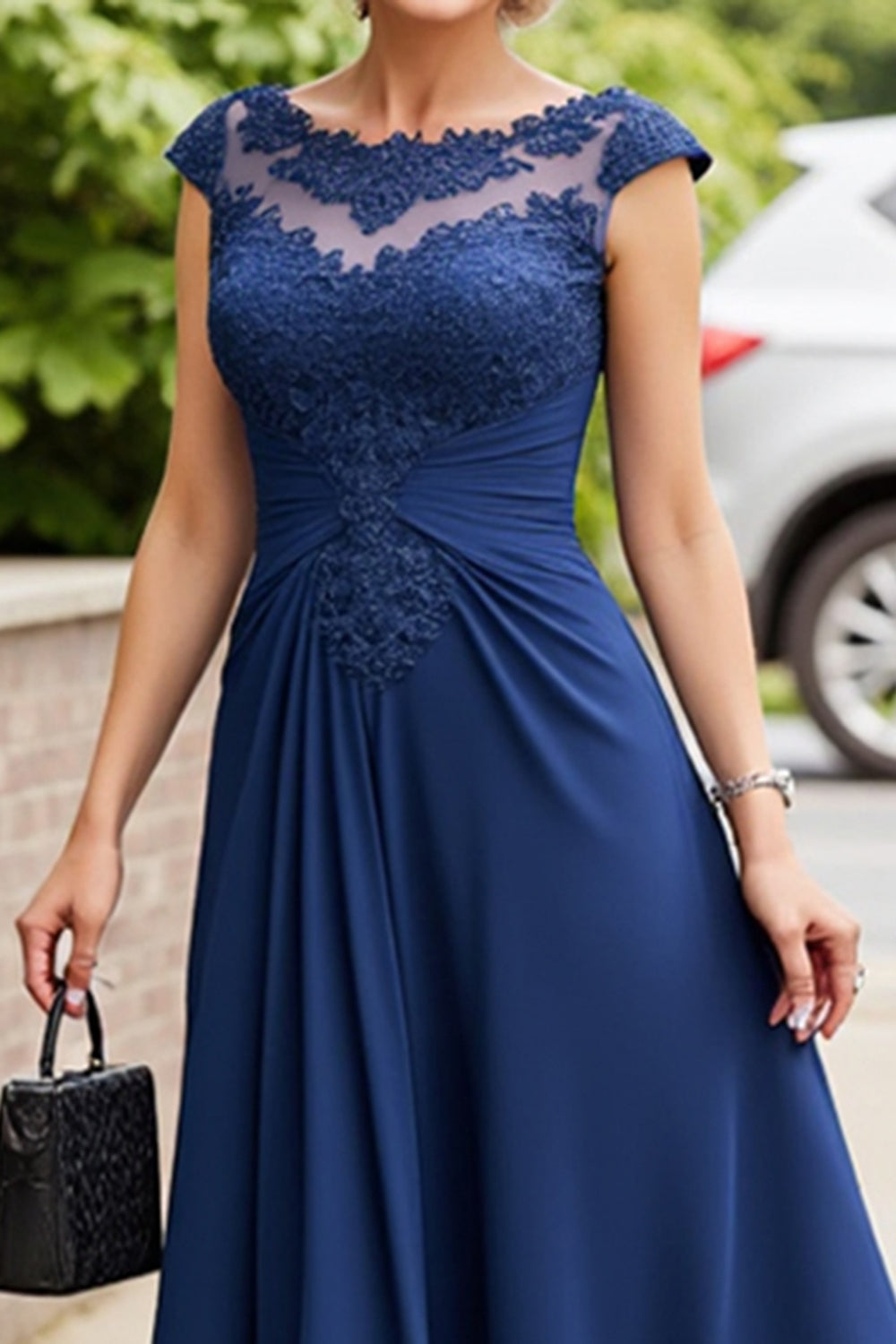 Navy A Line Ruched Long Mother Of The Bride Dress