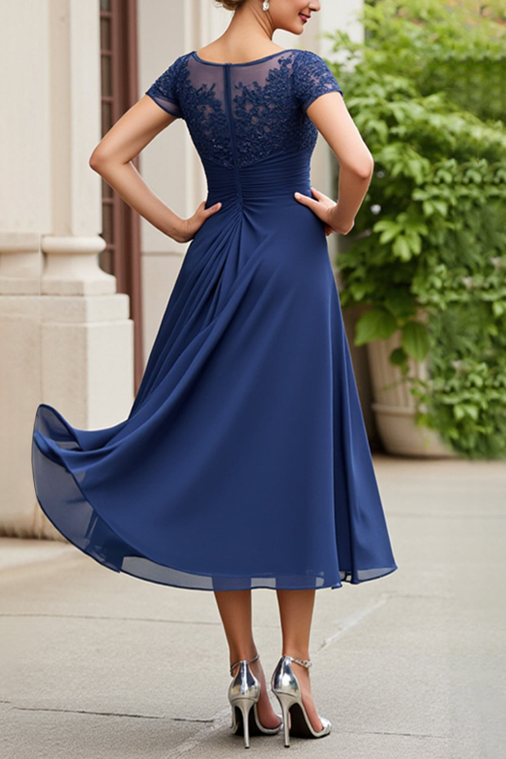 Navy Appliqued A Line Mother Of The Bride Dress
