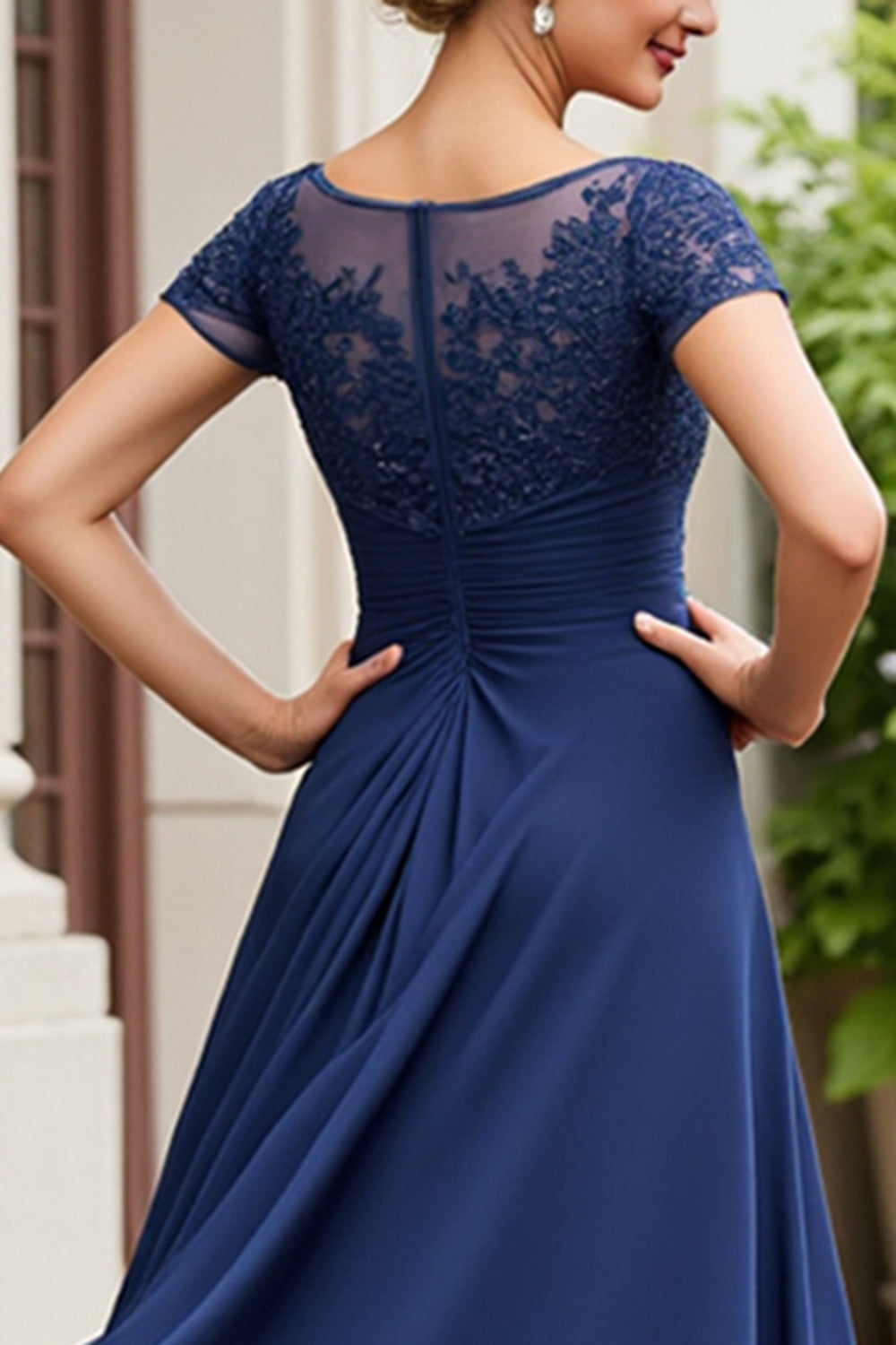 Navy Appliqued A Line Mother Of The Bride Dress