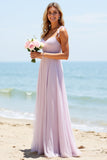 A Line Lilac Chiffon Ruched Bridesmaid Dress