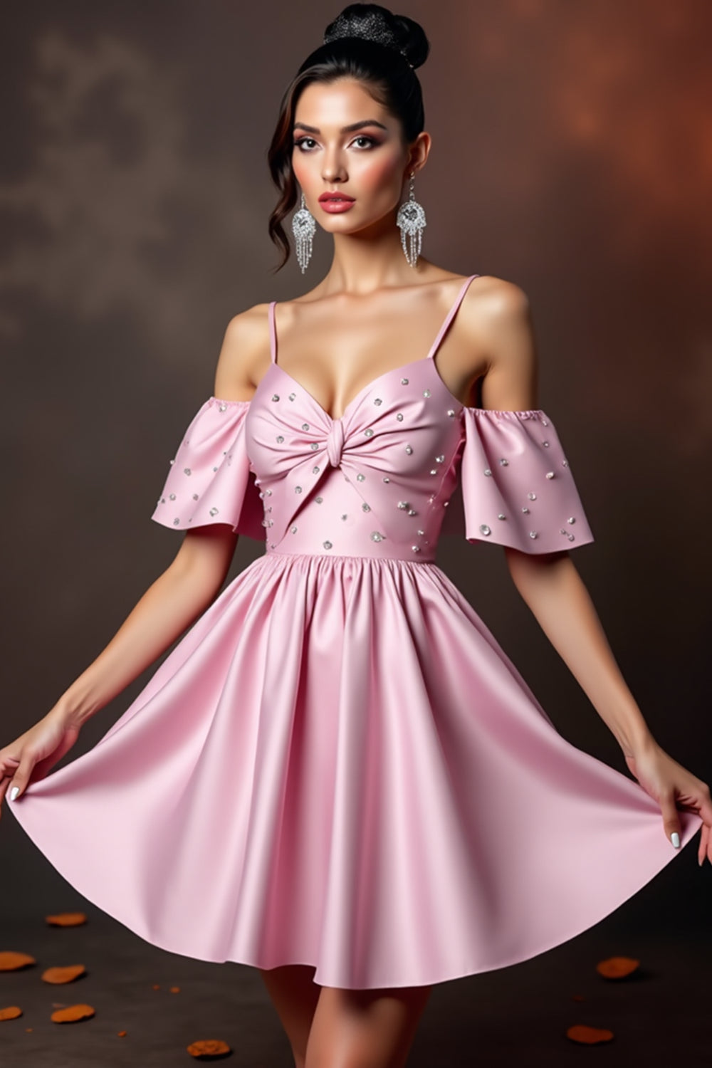 Sparkly Pink Cold Shoulder A Line Homecoming Dress