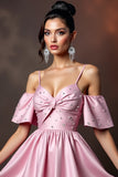 Sparkly Pink Cold Shoulder A Line Homecoming Dress