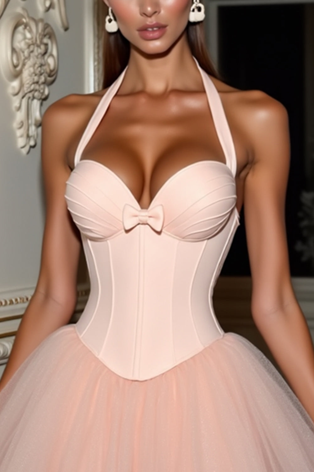 Blush Halter Corset Short Homecoming Dress With Bow