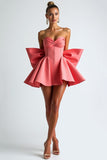 Watermelon Corset Ruffled Homecoming Dress With Bow
