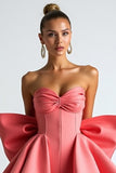 Watermelon Corset Ruffled Homecoming Dress With Bow