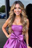 Purple A Line Bow Homecoming Dress