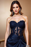 Strapless Corset Satin Navy Sheath Homecoming Dress