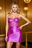 Sparkly Fuchsia Strapless Bodycon Corset Homecoming Dress